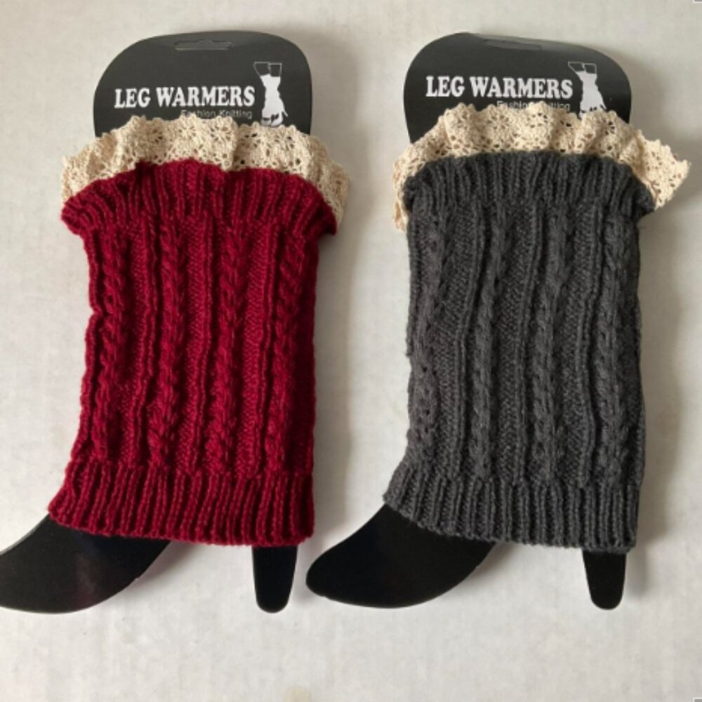 2 Pack Red & Gray Cable Knit Boot Cuff Leg Ankle Warmer